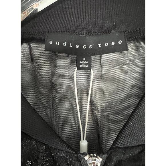 Endless Rose Embroidered Sheer Black Floral Bomber Jacket Small NWT - Picture 4 of 8